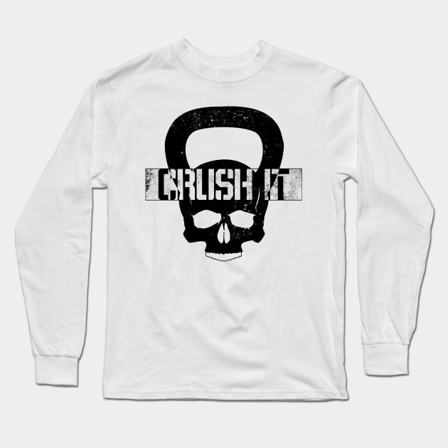 Skull Kettle Bell CRUSH IT Long Sleeve T-Shirt by MIG13